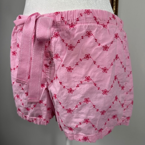Pink Cotton Floral Embroidered Boxer Shorts with Ribbon Tie Waist Detail - Picture 3 of 6
